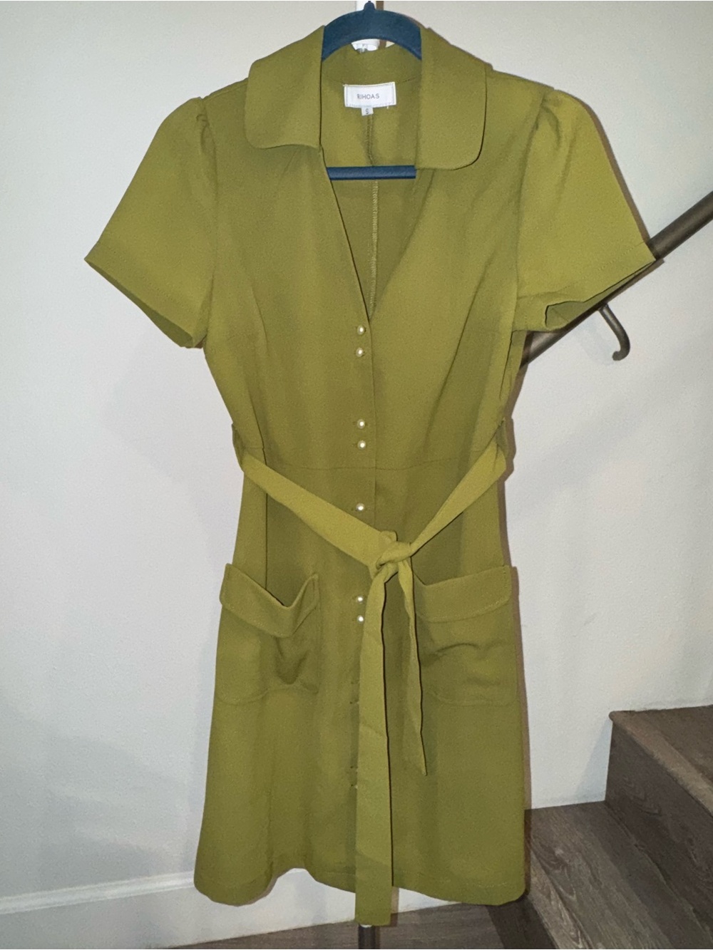 RIHOAS S‎ Olive Green Short-Sleeve Shirt Dress with Tie Belt Fairy Festival